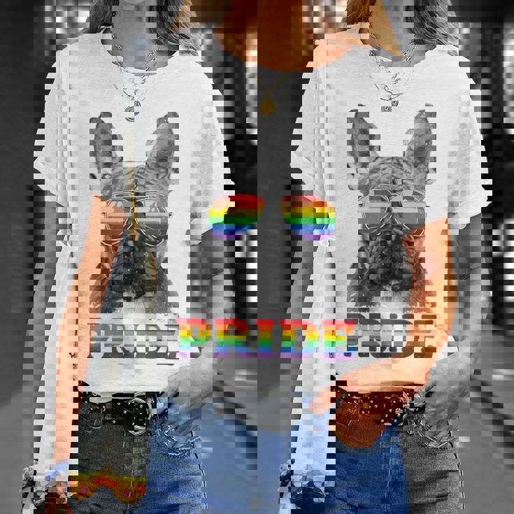 フレンチブルドッグ ゲイプライド Lgbt レインボーフラッグ サングラス Lgbtq Tシャツ 彼女への贈り物