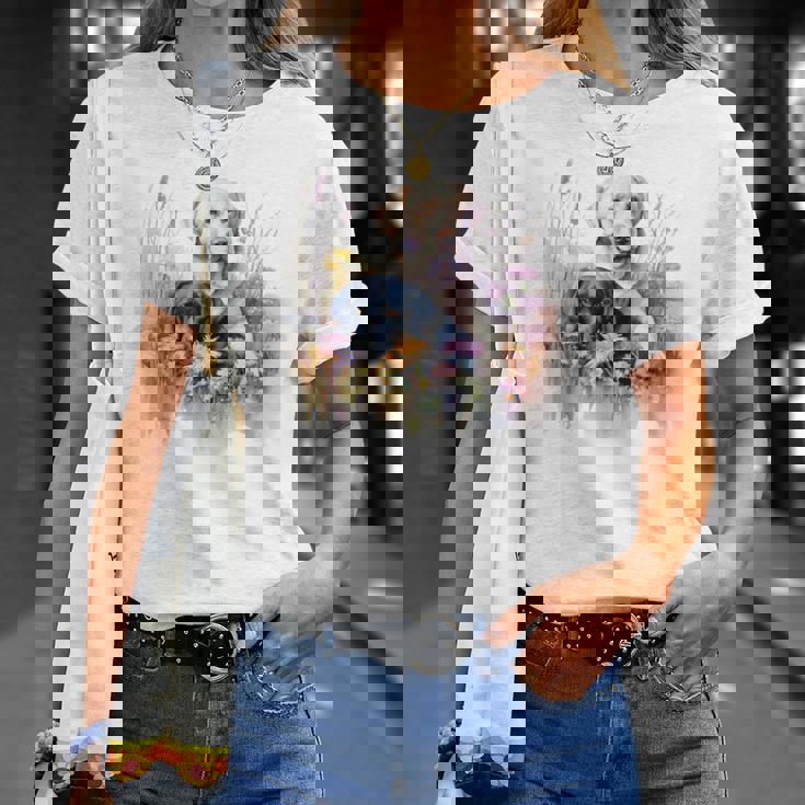 フローラルワイルドフラワー 犬 ラブラドールレトリバー Tシャツ 彼女への贈り物