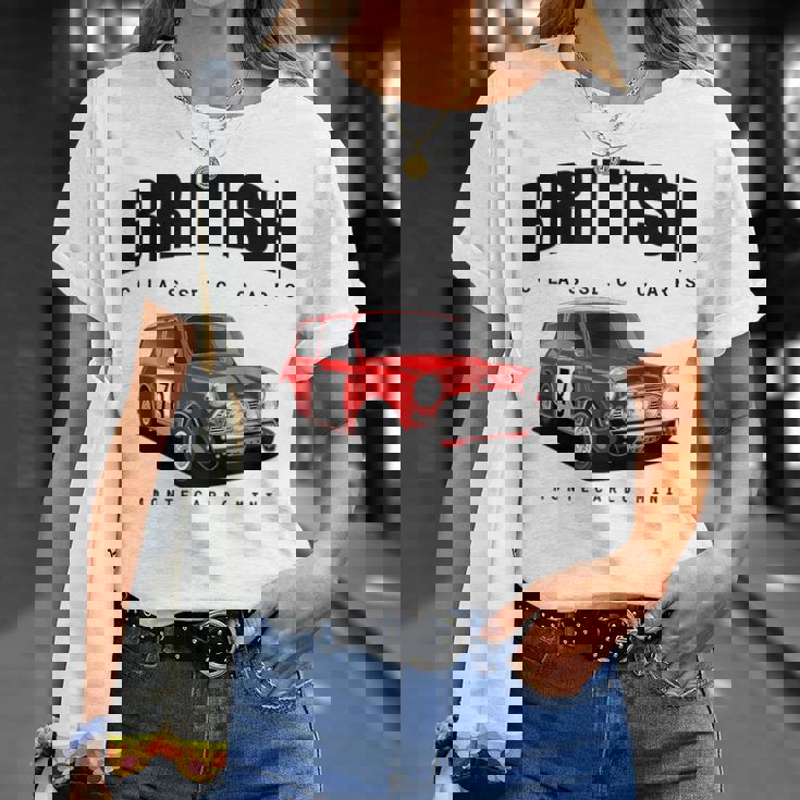 ブリティッシュクラシックスポーツカーズ 有名なラリーミニ Tシャツ 彼女への贈り物