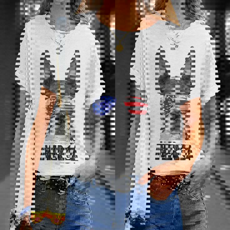 ボストン・テリア 7月4日 メリカ メンズ レディース アメリカ国旗 Tシャツ 彼女への贈り物