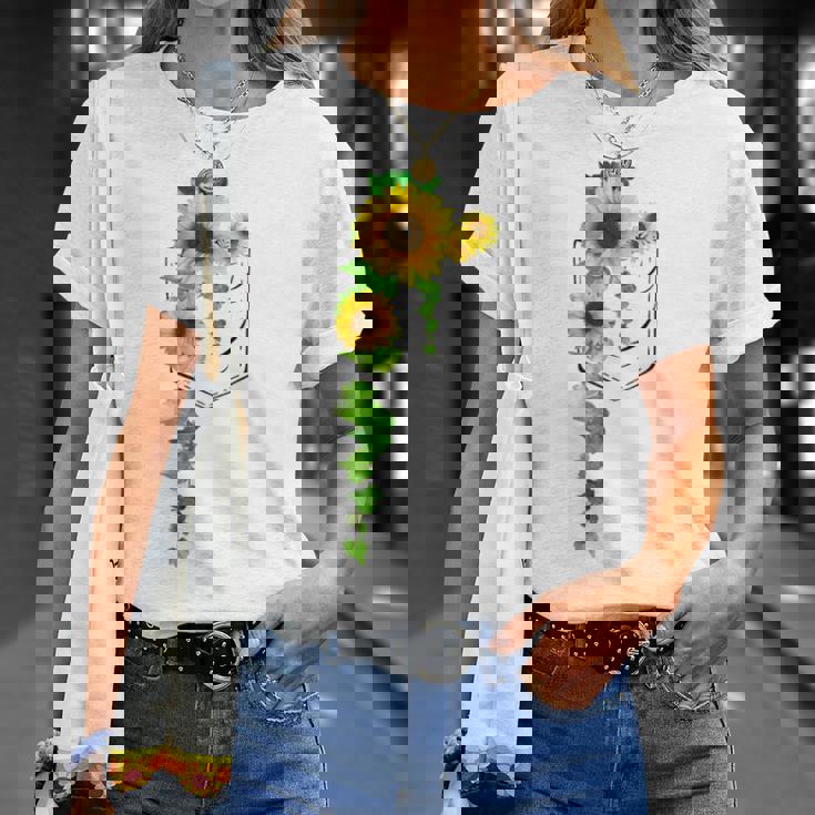 ポケットに入ったかわいいひまわり クリスマスギフト Tシャツ 彼女への贈り物