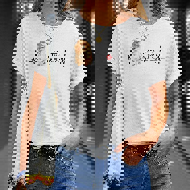 ポメラニアン Ekg ハートビートハートライン 肉球プリント Tシャツ 彼女への贈り物