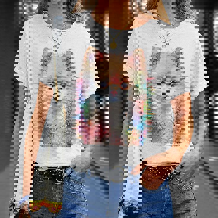 ポメラニアン 抽象画 グラフィック 絵画 動物 ポメラニアン Tシャツ 彼女への贈り物