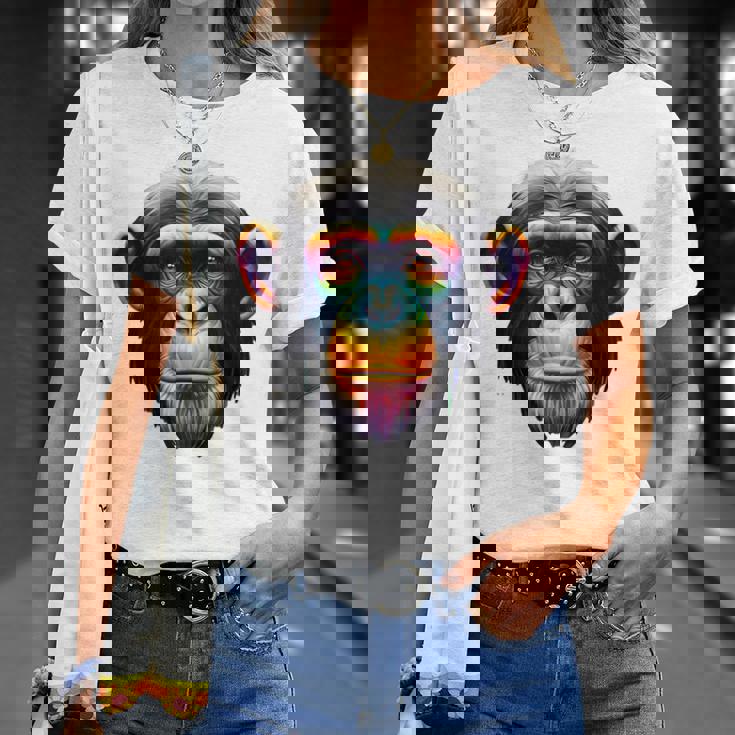 マルチカラー アート カラフル チンパンジー Tシャツ 彼女への贈り物