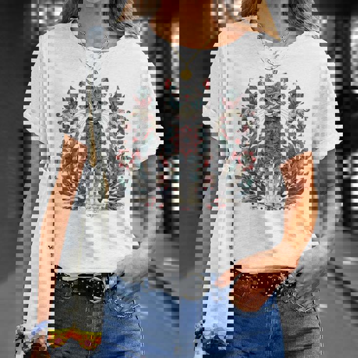 マンダラデザインのかわいい猫の曼荼羅。 長袖tシャツ Tシャツ 彼女への贈り物