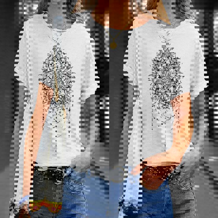 マンダラフラワー神聖幾何学フラクタルアート良い雰囲気 Tシャツ 彼女への贈り物