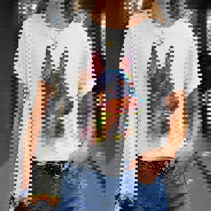 ミニチュア ピンシャー 犬 ペット アート カラフル ミニチュア ピンシャー Tシャツ 彼女への贈り物