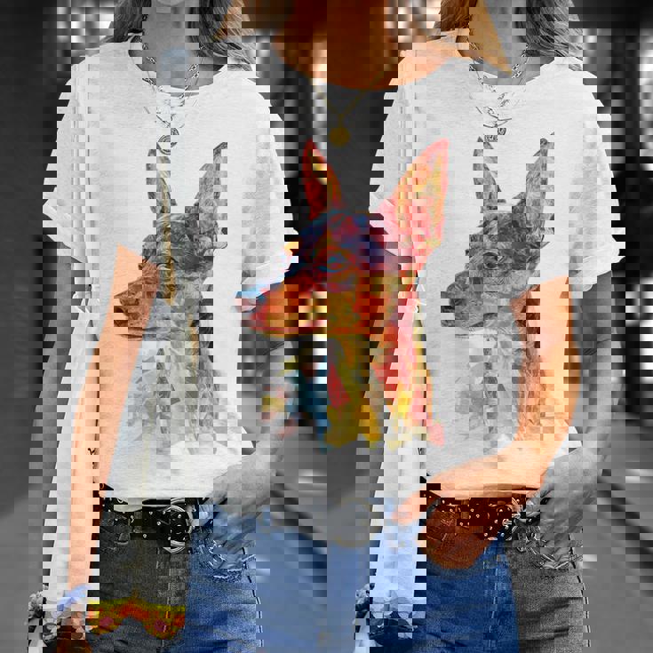 ミニチュア ピンシャー 犬 ペット カラフル ミニチュア ピンシャー Tシャツ 彼女への贈り物