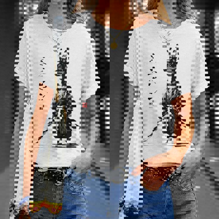 ミニチュアピンシャー 侍戦士 日本の浮世絵 アートドッグ Tシャツ 彼女への贈り物