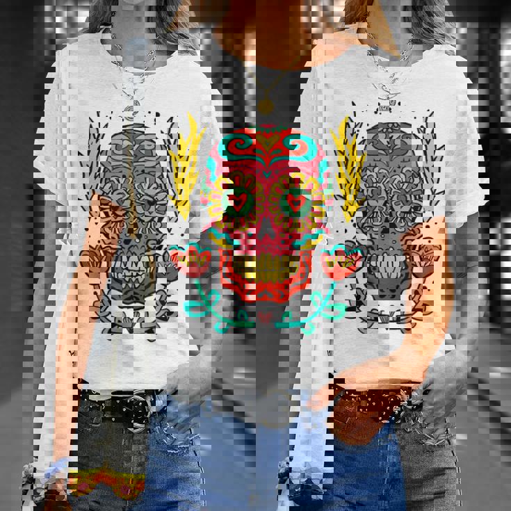 メキシカンホリデー カーニバル マスク カラフル スカル Tシャツ 彼女への贈り物