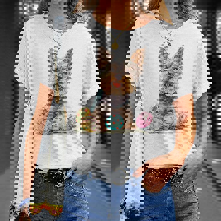 ヨーキー ヨークシャーテリア 犬種 ハッピーイースター メンズ レディース Tシャツ 彼女への贈り物