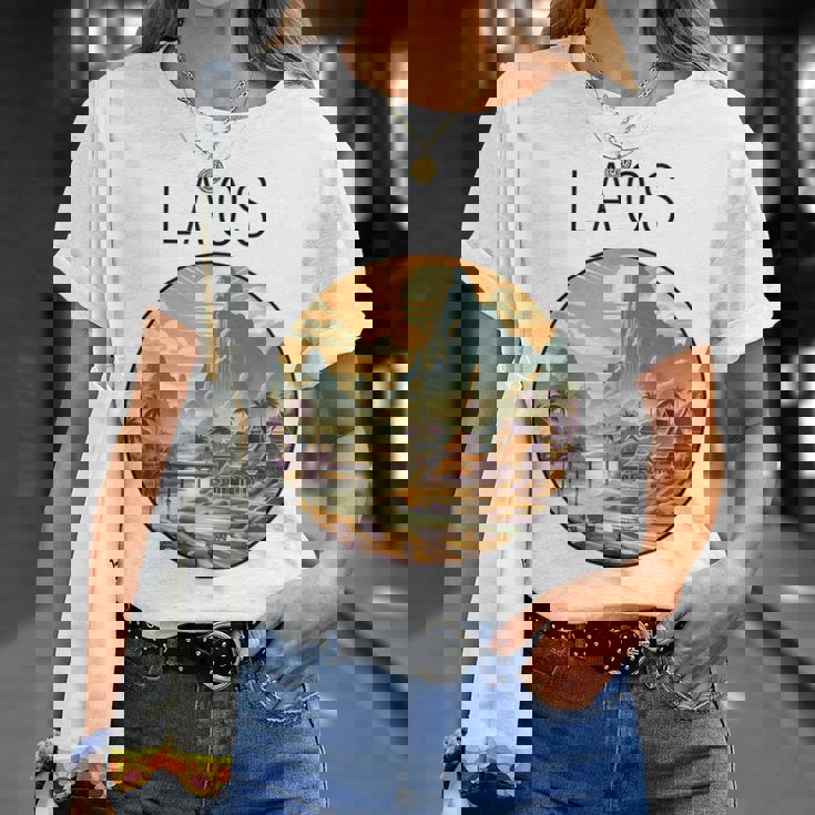 ラオスの風景 アールデコ Tシャツ 彼女への贈り物