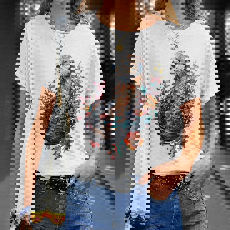 ラッコ フローラルアクセント Tシャツ 彼女への贈り物