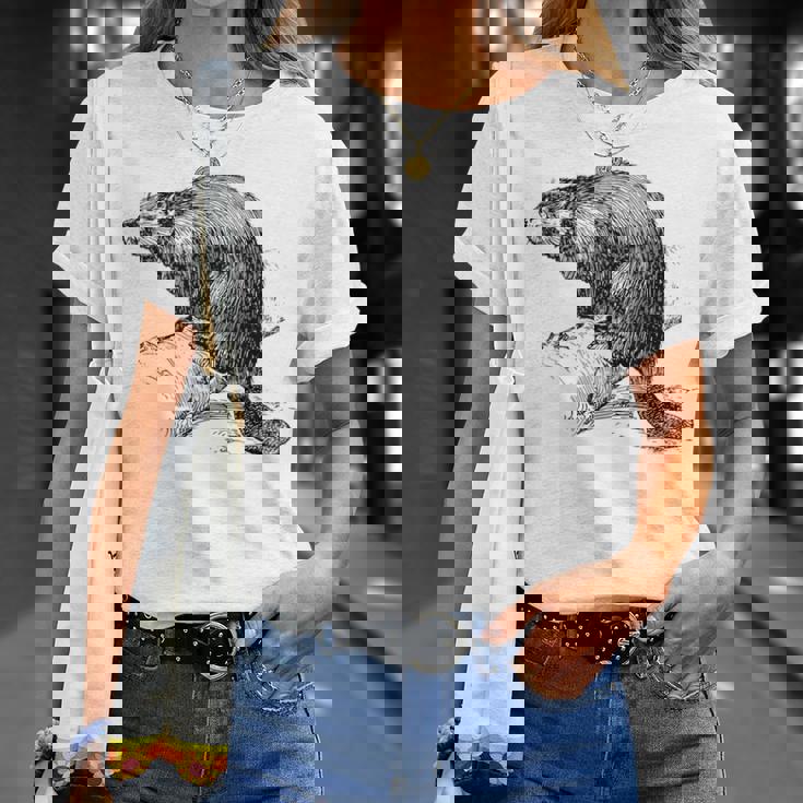 リアルなビーバースケッチ Tシャツ 彼女への贈り物