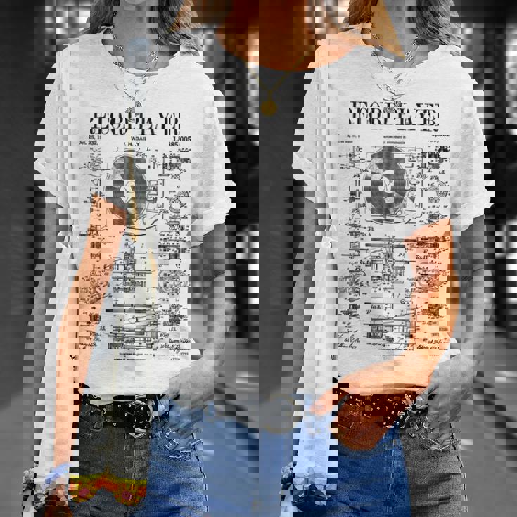 レコードプレーヤー ヴィンテージ 特許 Dj ターンテーブル 蓄音機 Tシャツ 彼女への贈り物