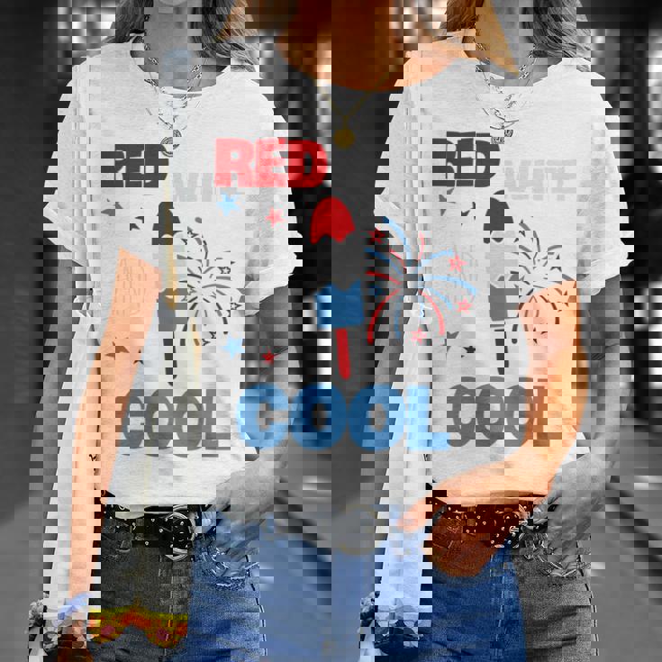 レッド ホワイト クールなアメリカ国旗 アイスキャンディー 面白い 7月4日 長袖tシャツ Tシャツ 彼女への贈り物