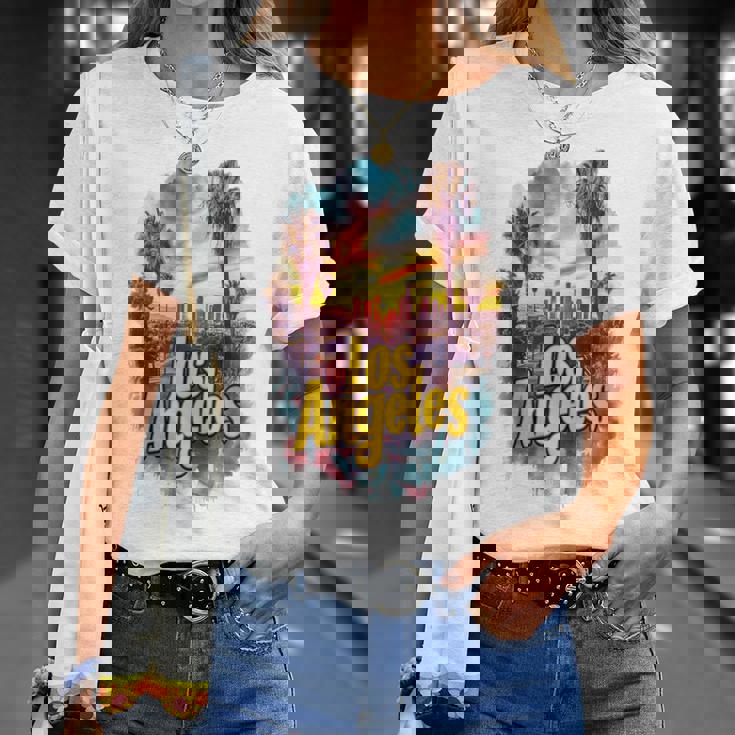 ロサンゼルス カリフォルニア サンセット スカイライン アーバン お土産 Tシャツ 彼女への贈り物