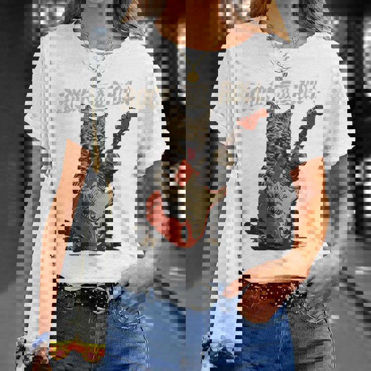 ロックンロール ギター 猫 ビンテージ Rock ギタリスト 猫 長袖tシャツ Tシャツ 彼女への贈り物