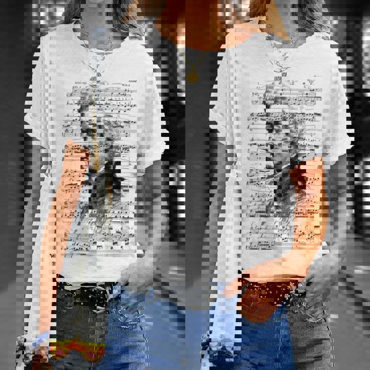 ヴォルフガング・アマデウス・モーツァルト 作曲家 ピアニスト モーツァルト 楽譜 Tシャツ 彼女への贈り物