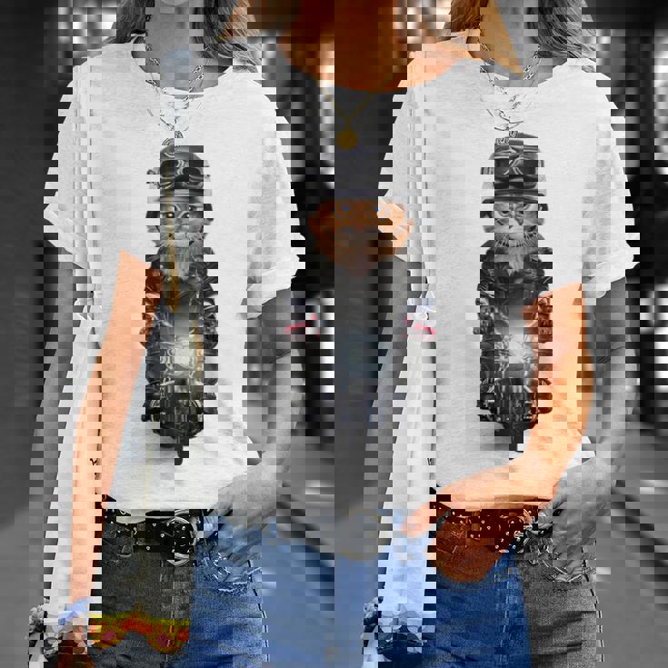 三毛猫 オレンジ猫 ねこ バイク ヘルメット Tシャツ 彼女への贈り物