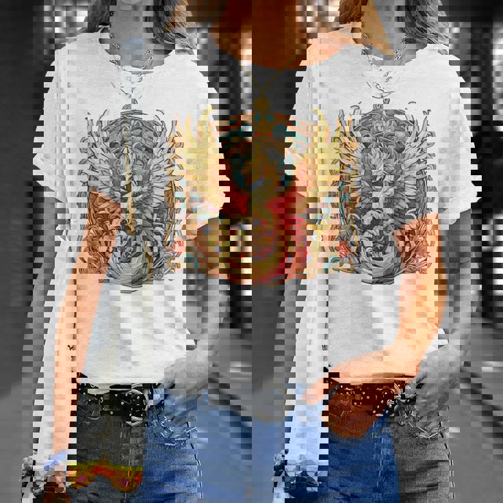 不死鳥 火の鳥 フェニックス イラスト バックプリント Tシャツ 彼女への贈り物