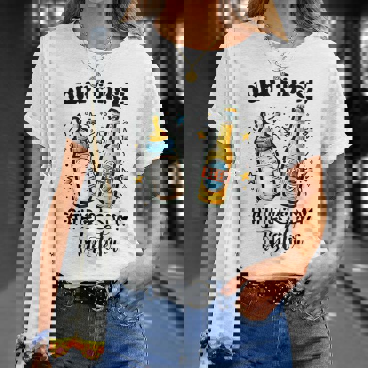 初めての父の日一緒に面白いお父さんと赤ちゃん Tシャツ 彼女への贈り物