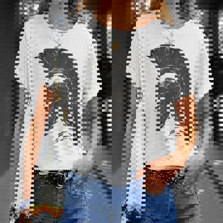 古代戦士ギリシャローマスパルタ兵士ヘルメットグラフィック Tシャツ 彼女への贈り物