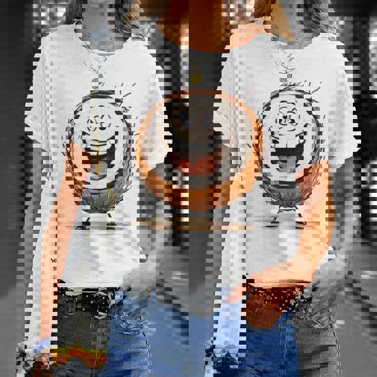 幸せな笑顔のココナッツの顔の漫画 長袖tシャツ Tシャツ 彼女への贈り物