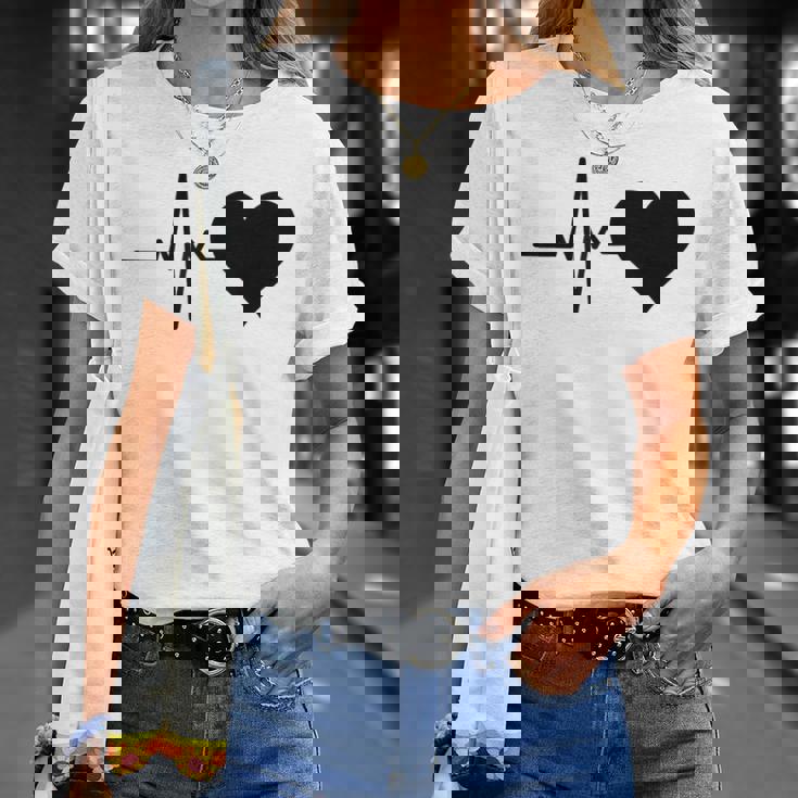 心電図のパターン ハートカラー ブラック Tシャツ 彼女への贈り物