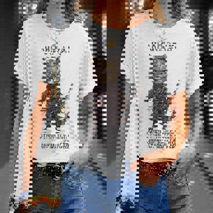 忍者猫、日本のサムライ カワイイ猫タトゥー 面白い Tシャツ 彼女への贈り物