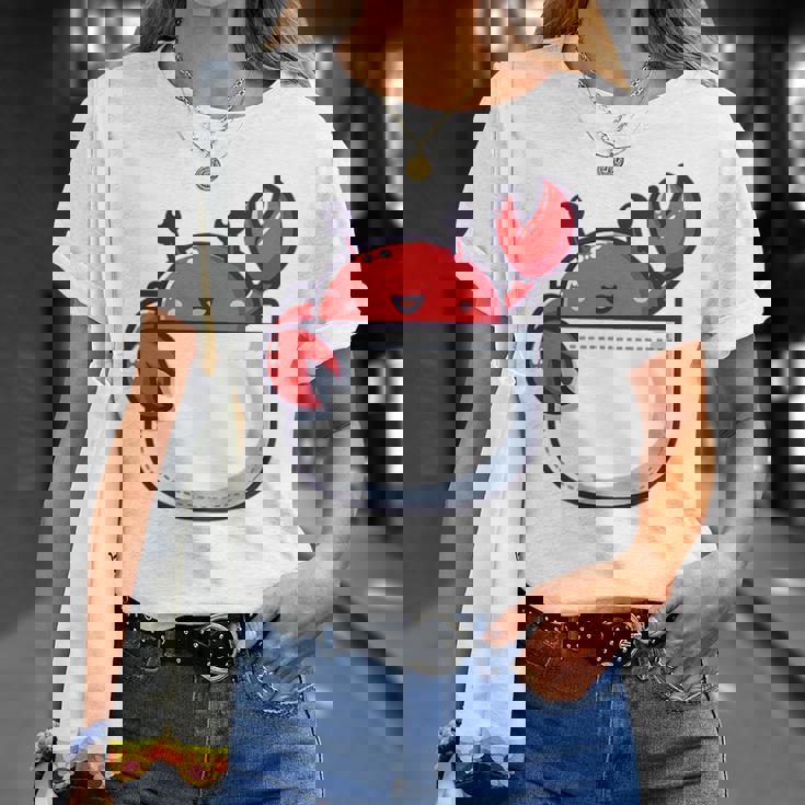 愛らしい かわいい ちび 和 ポケット カワイイ カニ Tシャツ 彼女への贈り物