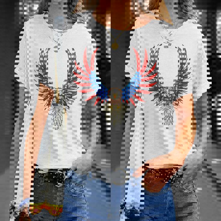 愛国的なアメリカ国旗イーグル 7月4日 バックプリント アメリカン Tシャツ 彼女への贈り物