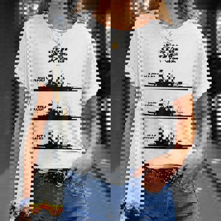 戦艦【長門 金剛 陸奥】軍艦 シルエット 日本 大日本帝国 海軍 帝国海軍 船 面白い ネタ 文字入り ウケ狙い Tシャツ 彼女への贈り物