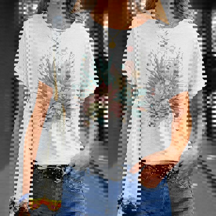 抽象的な幾何学的なボタニカルデザインモダンな植物 多肉植物 Tシャツ 彼女への贈り物