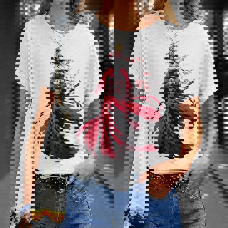 日本のサムライ フローラルウォリアーフラワー 桜 Tシャツ 彼女への贈り物