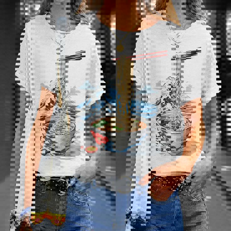 日本の麺スープ ラーメン 浮世絵 日本波 ヴィンテージ Tシャツ 彼女への贈り物