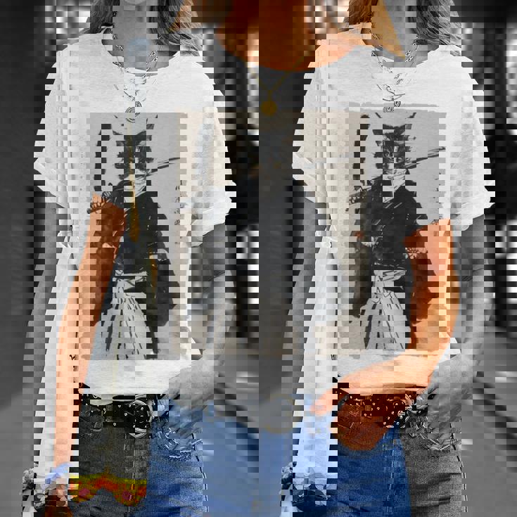 日本美術 猫 忍者 浮世絵 アニメ風 侍猫 長袖tシャツ Tシャツ 彼女への贈り物