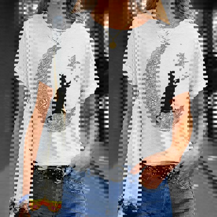 曼荼羅猫tシャツ レディース メンズ ユース 月と星 Tシャツ 彼女への贈り物