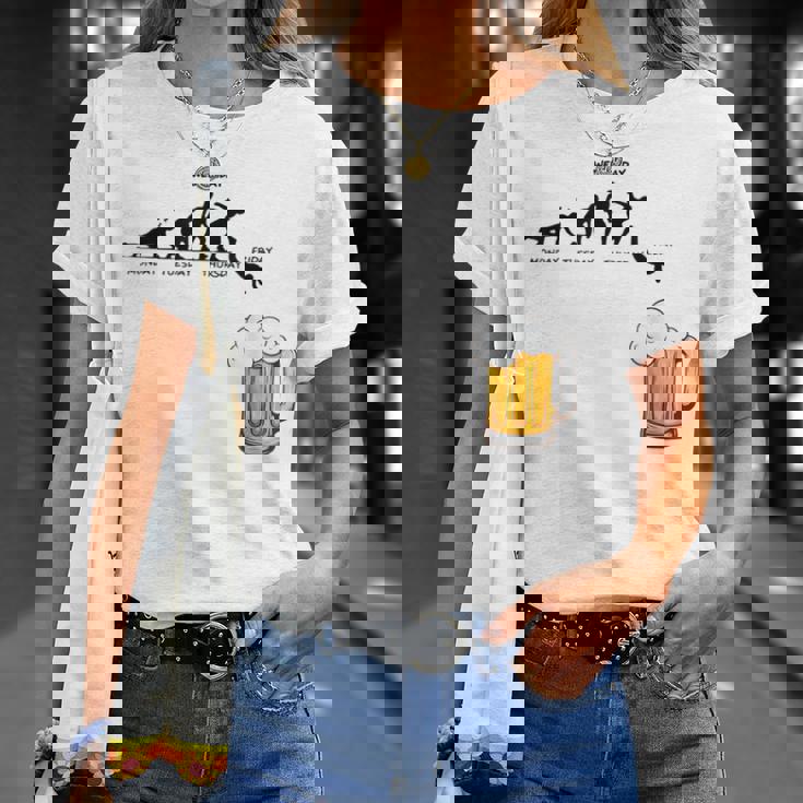 月曜日金曜日 スティックマン ビールウィークジャンプ エネルギー 皮肉 Tシャツ 彼女への贈り物