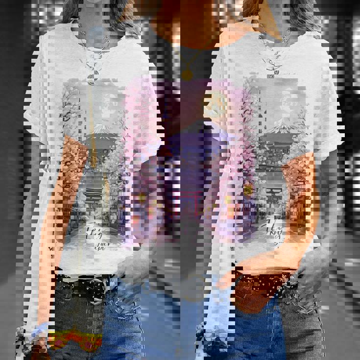 東京 日本 桜 夜景 お土産 Tシャツ 彼女への贈り物