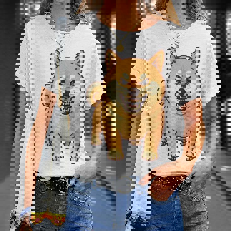 柴犬 犬 ムキッ ムキ顔 水彩 我慢の限界 怒る犬 イラスト おもしろ 長袖tシャツ Tシャツ 彼女への贈り物