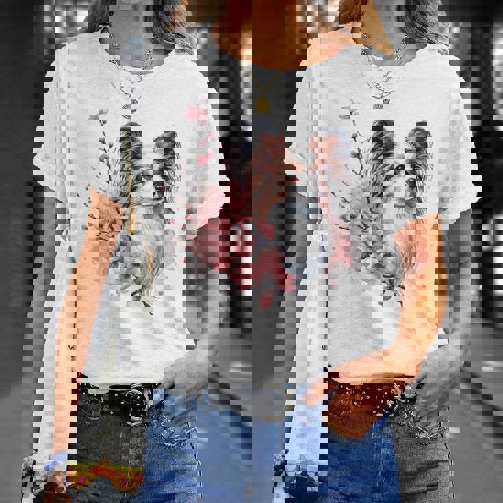 桜 水彩パピヨン Tシャツ 彼女への贈り物