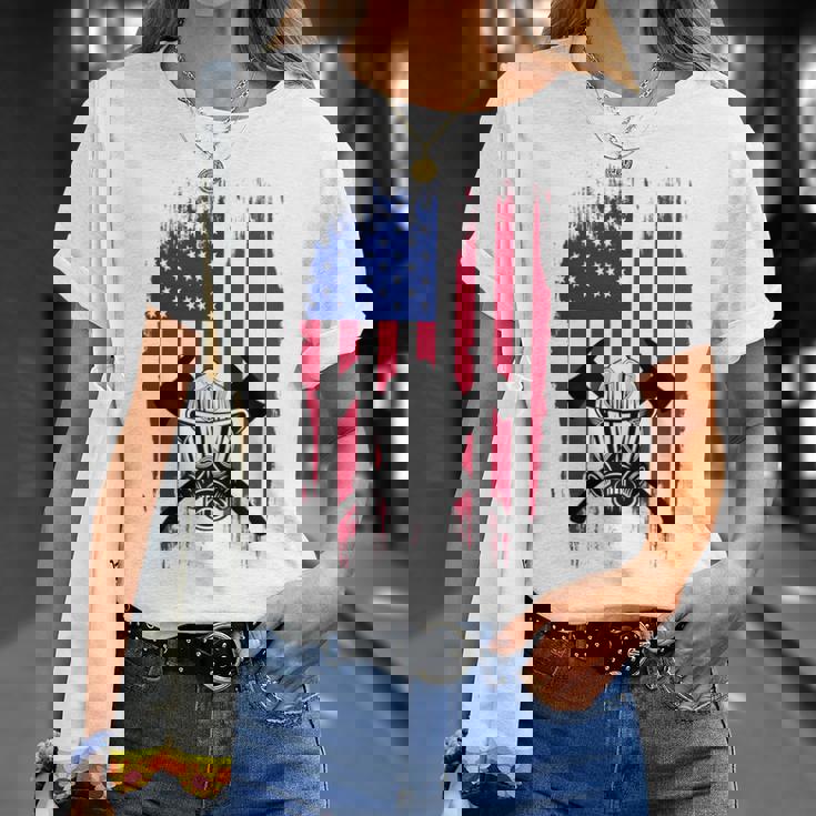 消防士 アメリカ国旗 7月4日 男性 お父さん 消防士 長袖tシャツ Tシャツ 彼女への贈り物