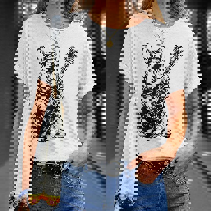 犬 ギタリスト ギター ペンブローク ウェールズ コーギー パパ ママ Tシャツ 彼女への贈り物