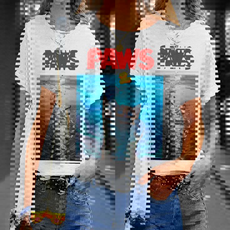 猫 ねこ 海 Paws アヒル Tシャツ 彼女への贈り物