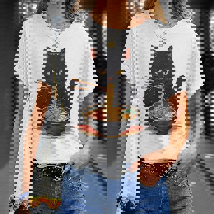 猫 ラーメン グラフィック 日本語 カワイイ アニメ 面白い ラーメン 猫 長袖tシャツ Tシャツ 彼女への贈り物