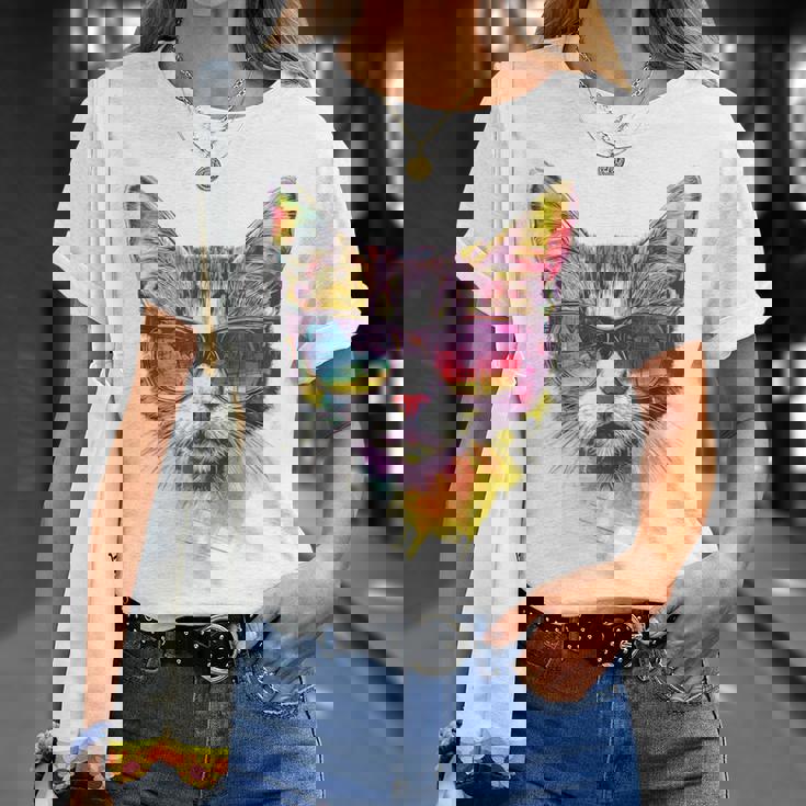 猫 動物 抽象 モチーフ サングラス イラスト アート ネコ Tシャツ 彼女への贈り物