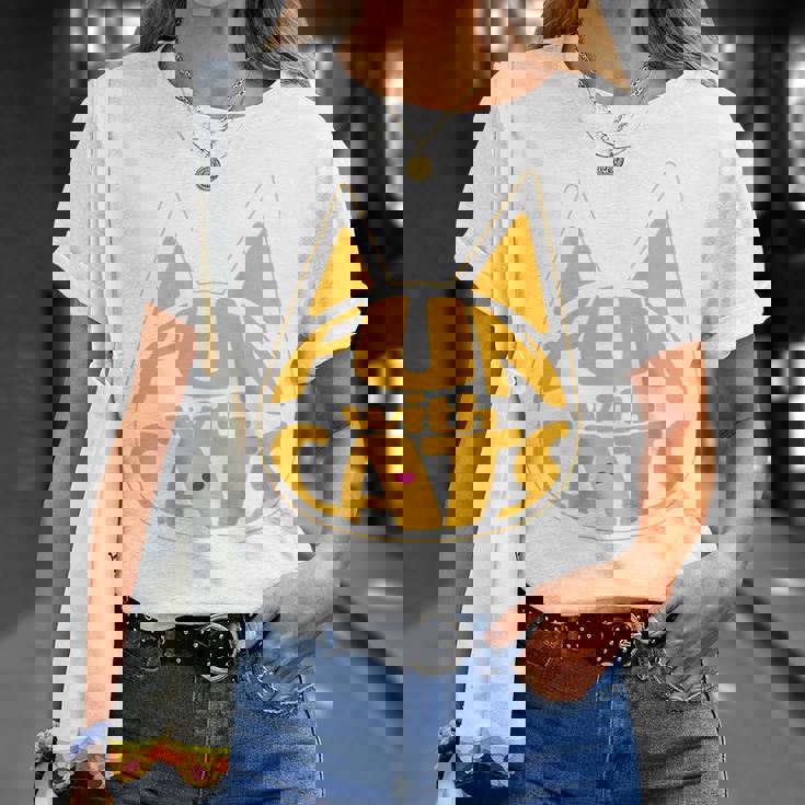 猫と一緒に楽しい！ バックプリント かわいい ねこ好き おもしろ Tシャツ 彼女への贈り物