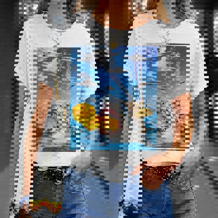 猫に乗って火を吐くサメレインボーレーザータコス 長袖tシャツ Tシャツ 彼女への贈り物