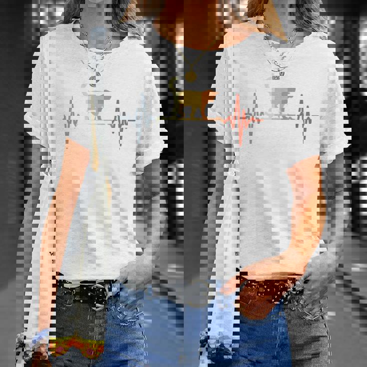 猫心電図心拍オールドスクールルックアニマル 長袖tシャツ Tシャツ 彼女への贈り物